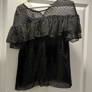 JCREW Swiss dot black short sleeved blouse size 0